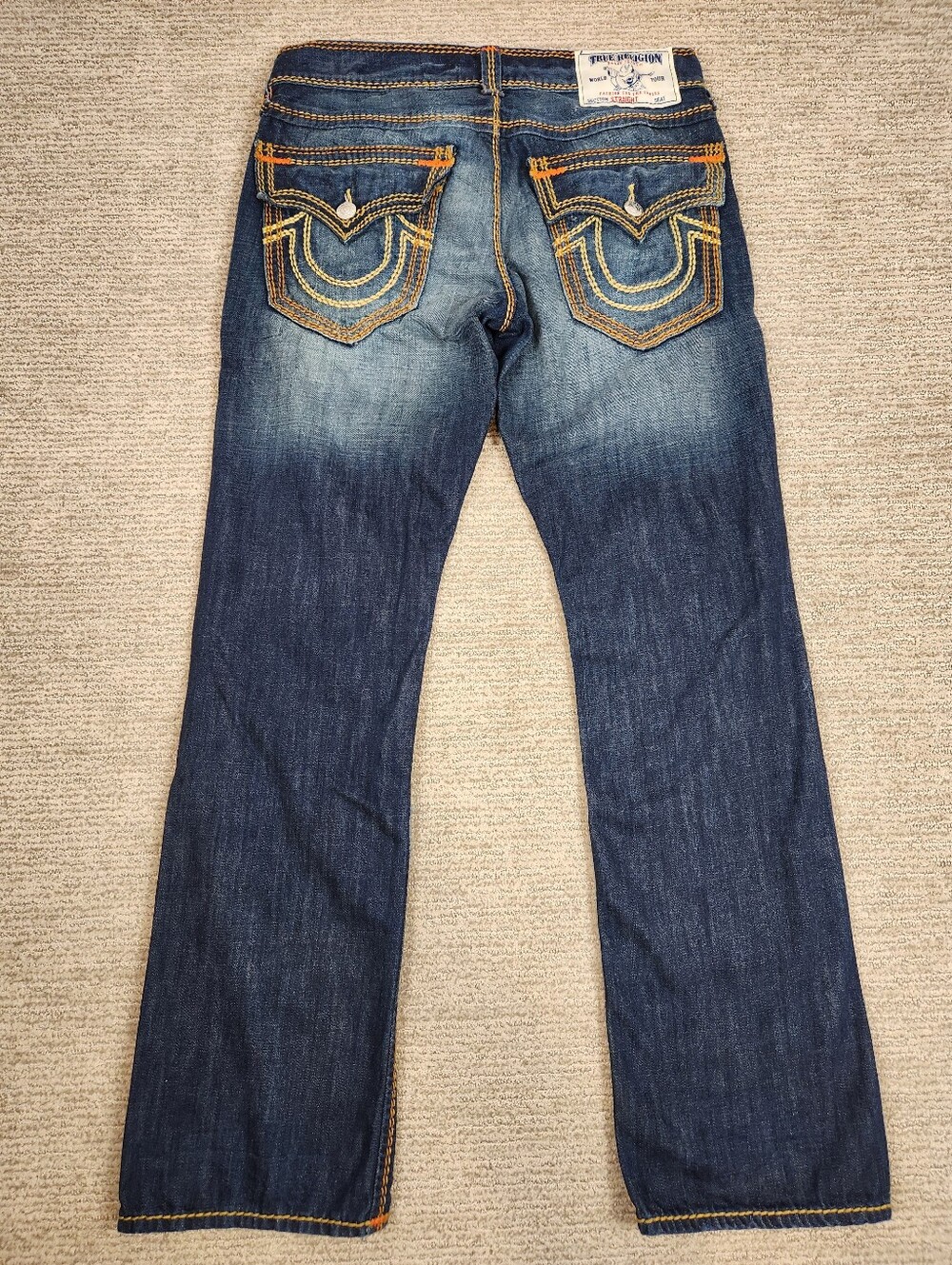 True Religion Mega t Straight Jeans Mens 32x34 Brown Thick Stitch Flap Pocket
